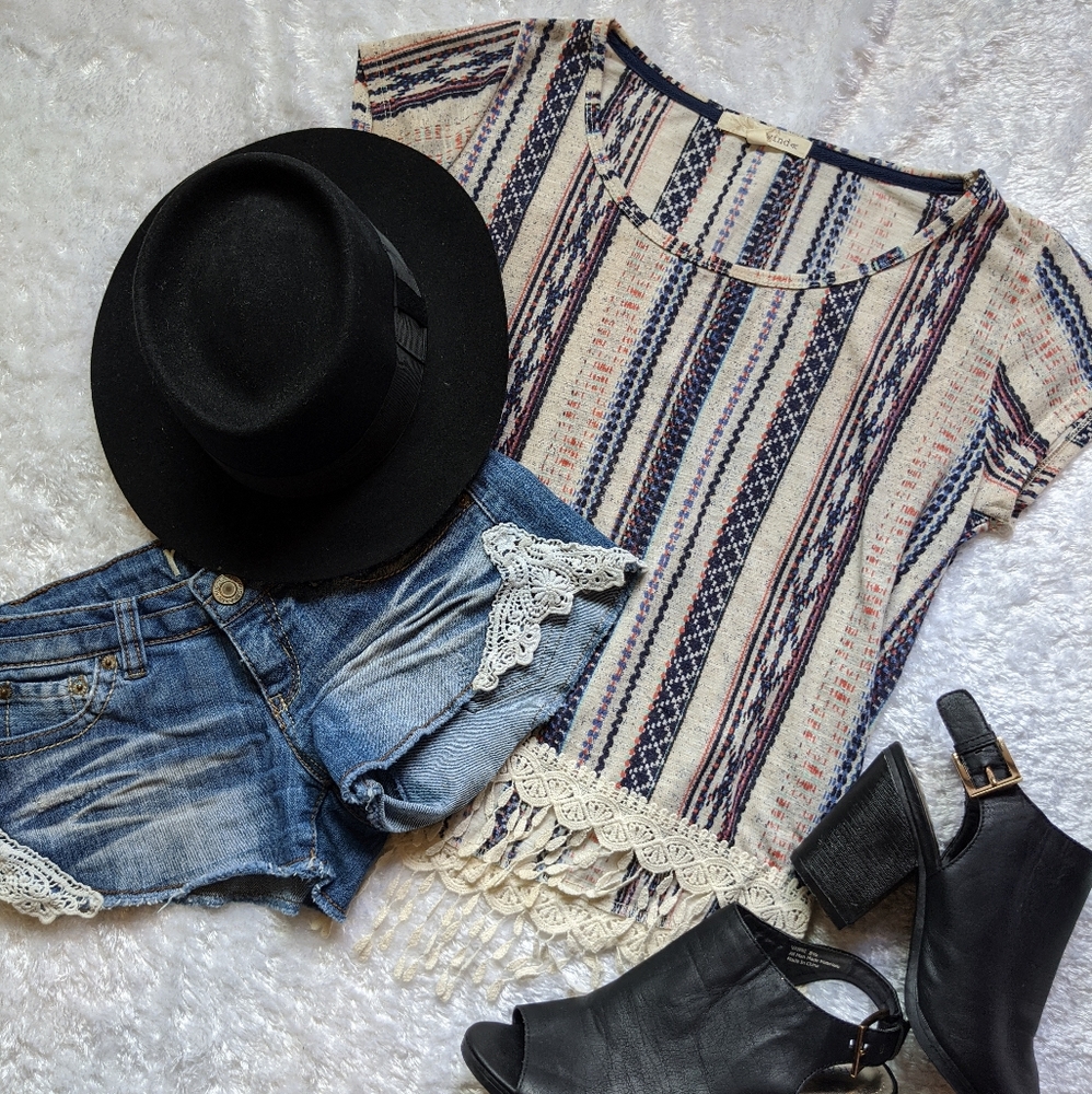 Rewind boho style crop top & Rue 21 denim shorties